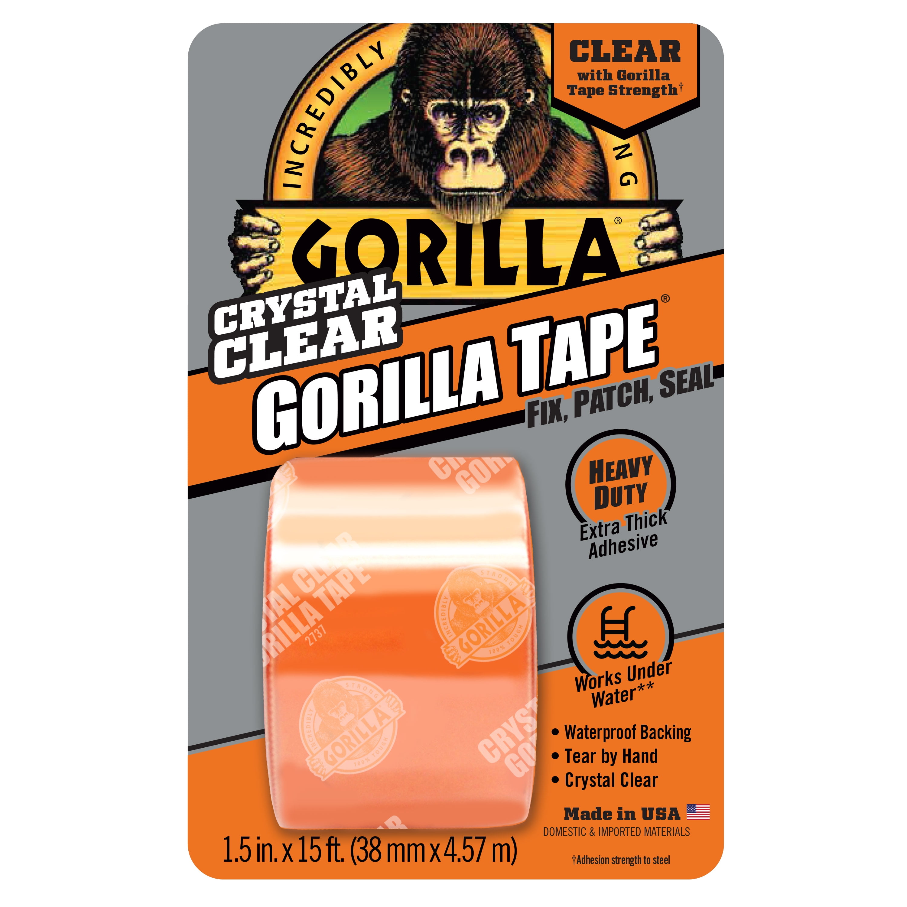 Gorilla Tape CRYSTAL CLEAR 1.88" x 18 yd Fix Patch Seal Transparent 6060002 NEW 