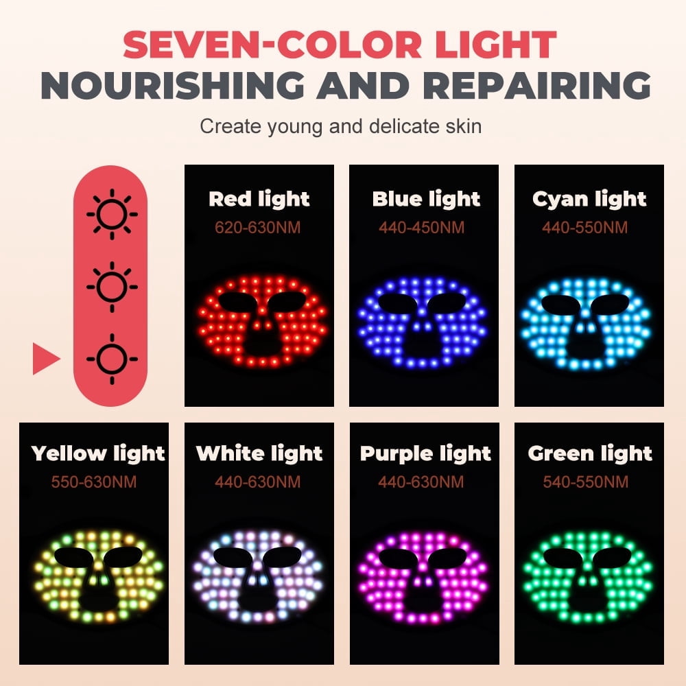 SUWU Led Face Mask Red Light Therapy Mask for Face, 7 Colors LED Facial Skin Care Mask with Remote, 3 Light Modes - Eye Protection - Timing Function - Portable Skincare Device Home Use 180 LED Beads