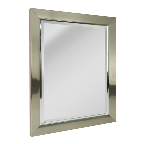 Head West Brushed Nickel With Chrome, Polished Nickel Rectangular Bathroom Mirror