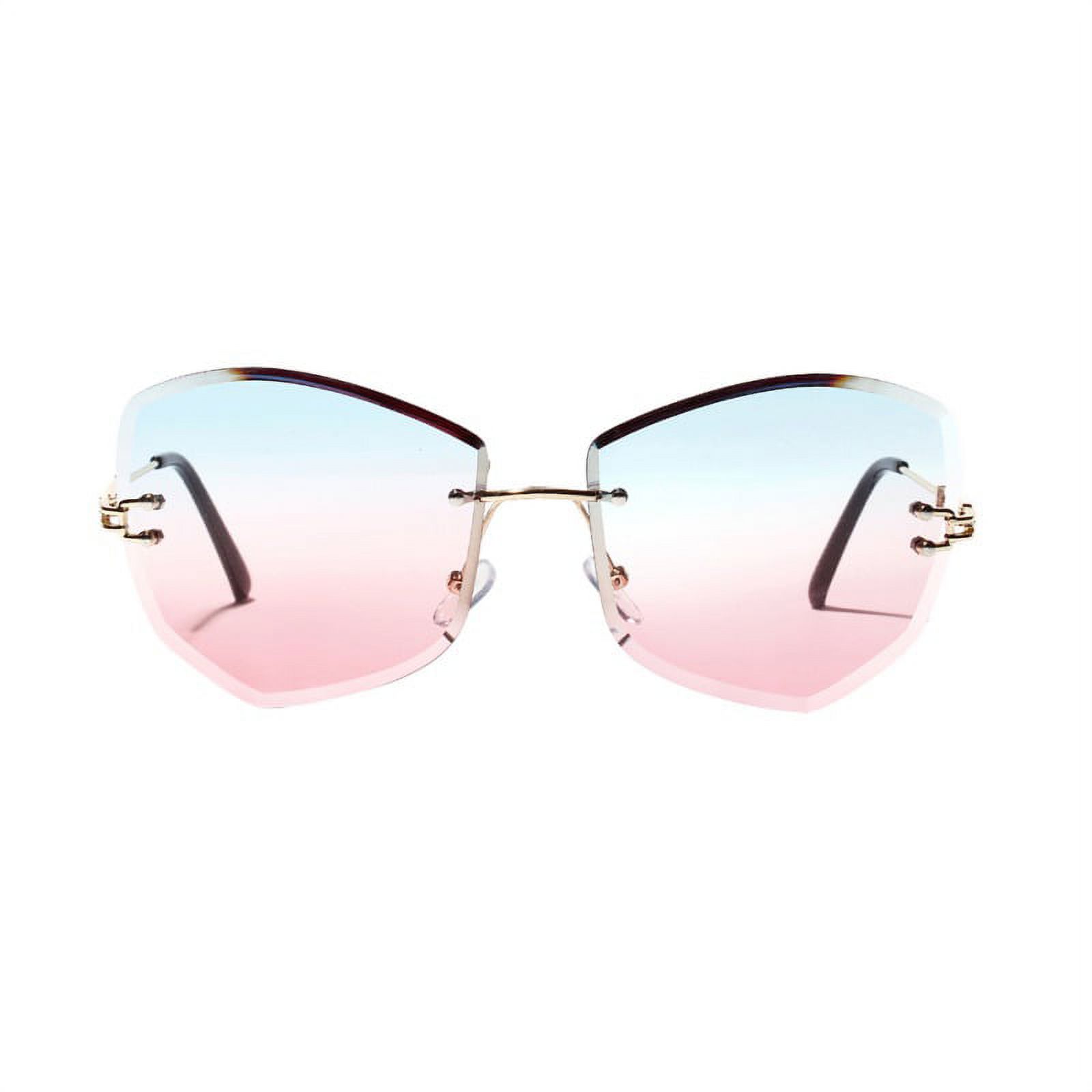 Women Shades Rimless Sunglasses Cat Eye Diamond-shaped Lens Sunglass Metal Frame Sunglasses for Women Men - image 2 of 4