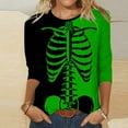 thumbnail image 2 of VKOYWKM Women Halloween Tops 3/4 Sleeve Funny Skeleton Graphic Tees Fall Crew Neck Loose Fit Theme Halloween T-Shirts, 2 of 6