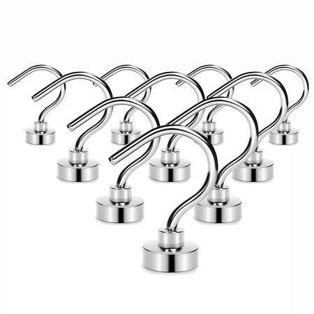 

Magnetic Hooks Heavy Duty Earth Magnets with Hook for Refrigerator Extra Strong Cruise Hook for Hanging Magnetic Hanger for Curtain Grill (Silver White Pack of 10)