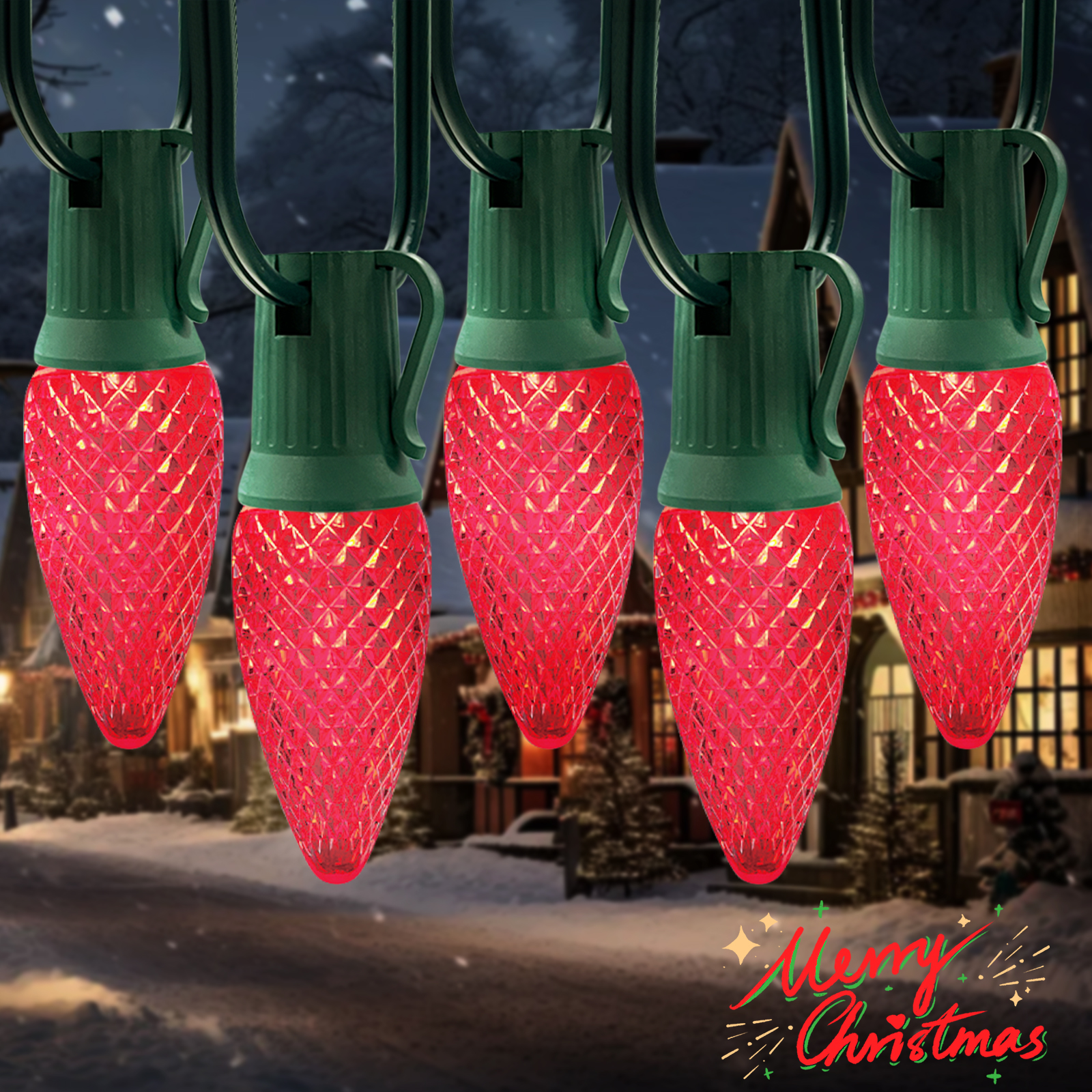 LAMPHOME Red C9 Christmas String Light Outdoor, 25FT Shatterproof LED for House Rooflines & Pathways, Connectable Waterproof Vintage Christmas Light for Tree, Yard, Patio, Porch, Garden