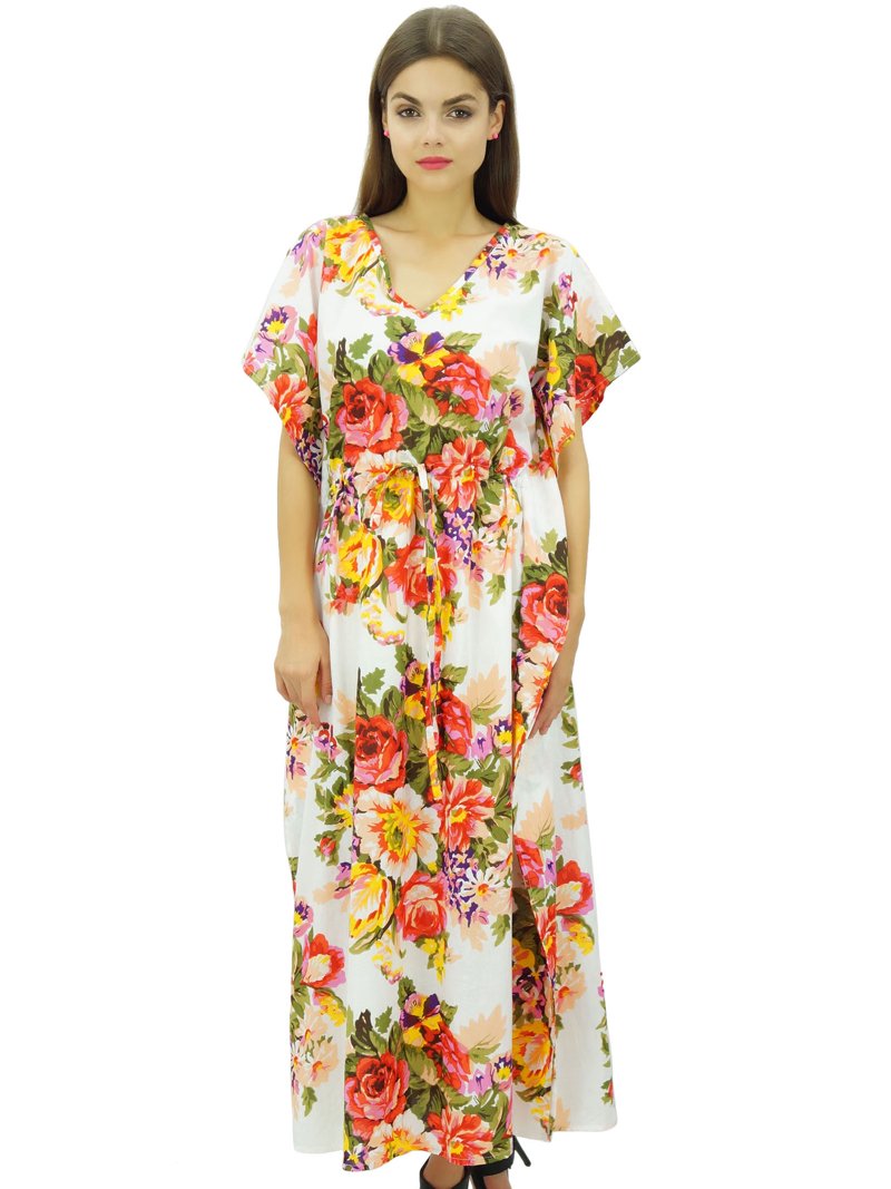 kaftan bridesmaid dress Bimba Women's Floral Caftan Dress Coverup Drawstring Cotton Maxi Size:Size 16W+ use the lowest iron Ibiza sandals Designer Wedding Dress of