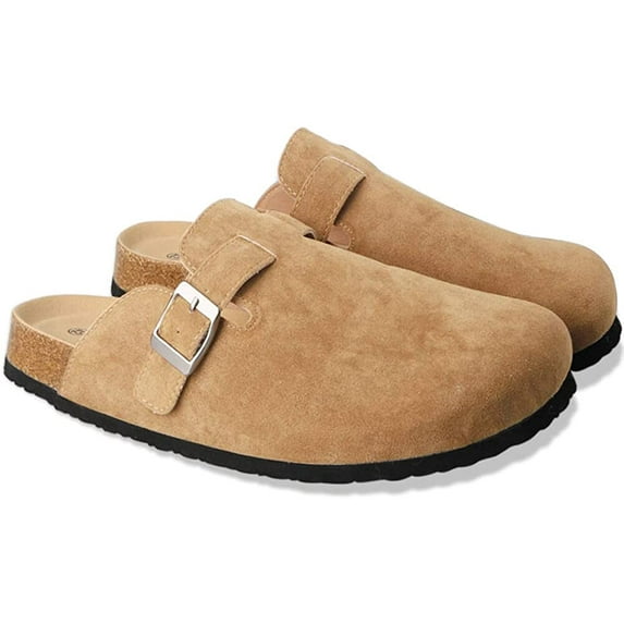 Boston Clogs for Women Boston Clogs Dupes Suede Soft Leather Clogs Classic Cork Clog Antislip Sole Slippers Waterproof Mules House Sandals with Arch Support and Adjustable Buckle Unisex