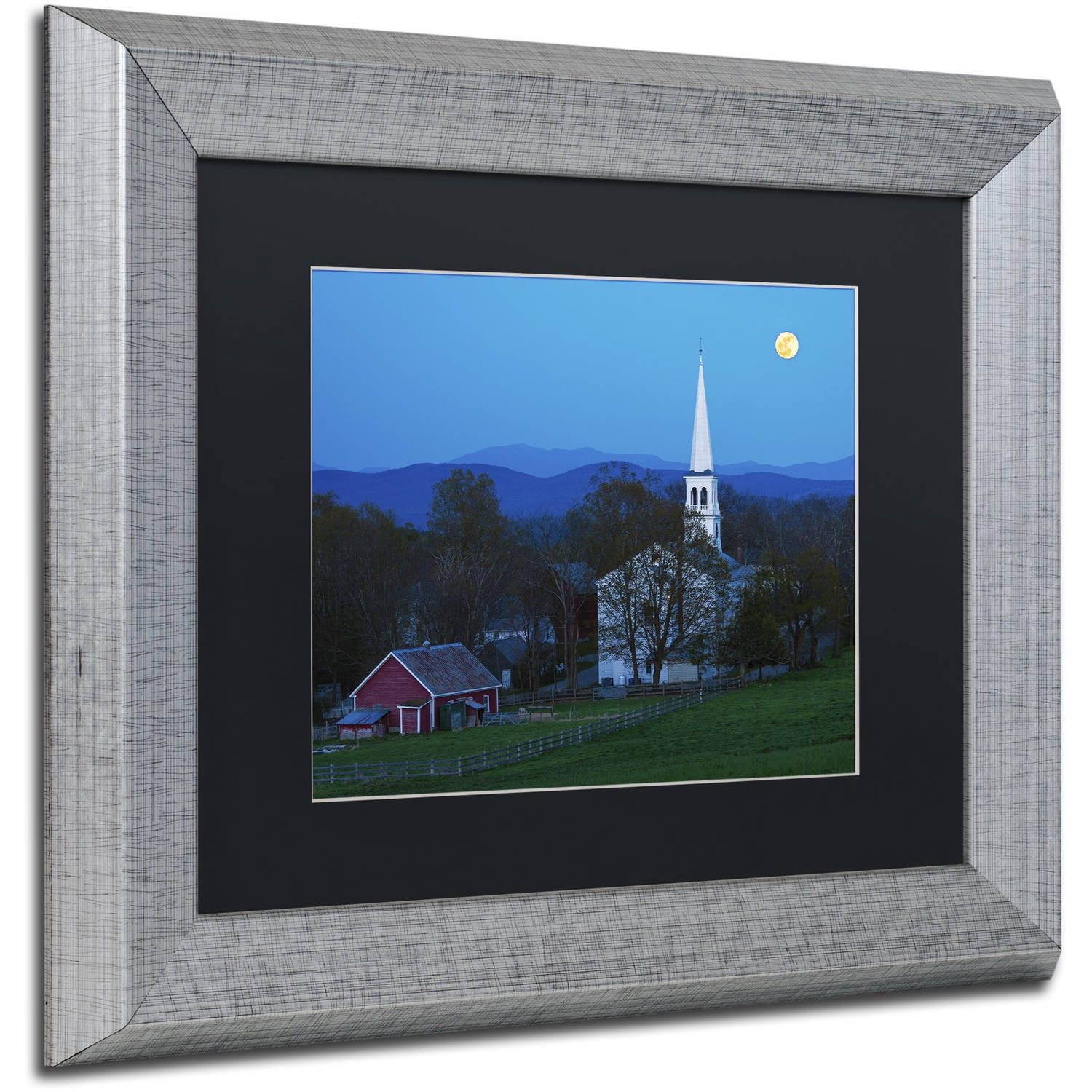 Trademark Fine Art "Moonrise at Peacham" Canvas Art by Michael Blanchette Photography Black Matte, Silver Frame