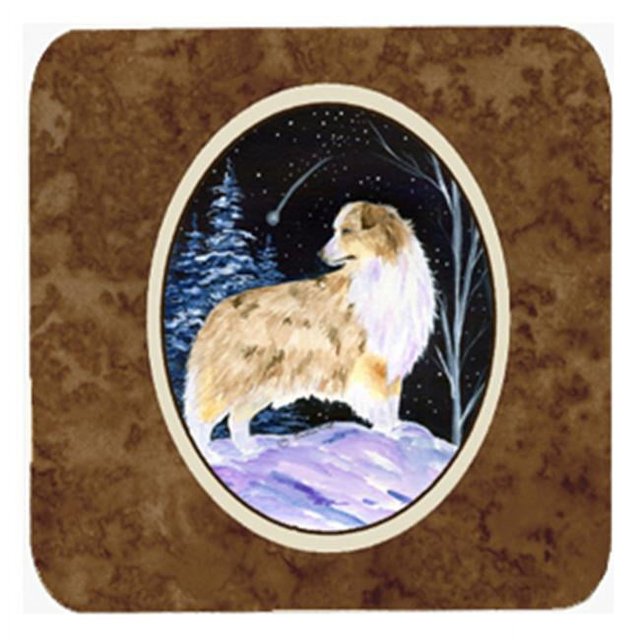 Carolines Treasures SS8359FC Starry Night Australian Shepherd Foam Coasters - Set Of 4- 3.5 x 3.5 In.