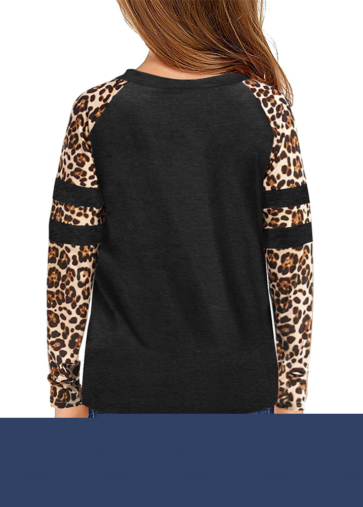 thumbnail image 2 of Leopard Print Kids Long Sleeve Round Neck Children Casual T-Shirt Tops, 2 of 3