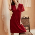 thumbnail image 2 of Defitshape Women's Satin Nightgown Summer Lace Flutter Short Sleeve Midi Pajama Dress Sexy Silky Sleep Shirt Deep V Neck Frilly Cutout Nighty Sleepwear Burgundy 4-6, 2 of 4