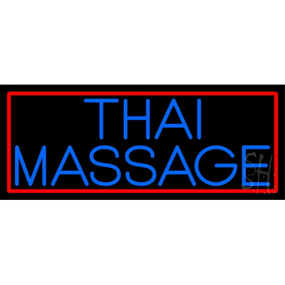 Blue Thai Massage LED Neon Sign 13 x 32 - inches, Black Square Cut Acrylic Backing, with Dimmer - Bright and Premium built indoor LED Neon Sign for Spa interior decor and storefront.