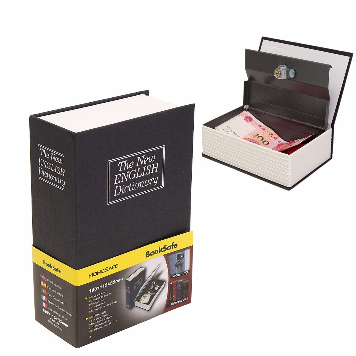 Small Dictionary Book Safe Diversion Secret Stash Booksafe Lock Key Black
