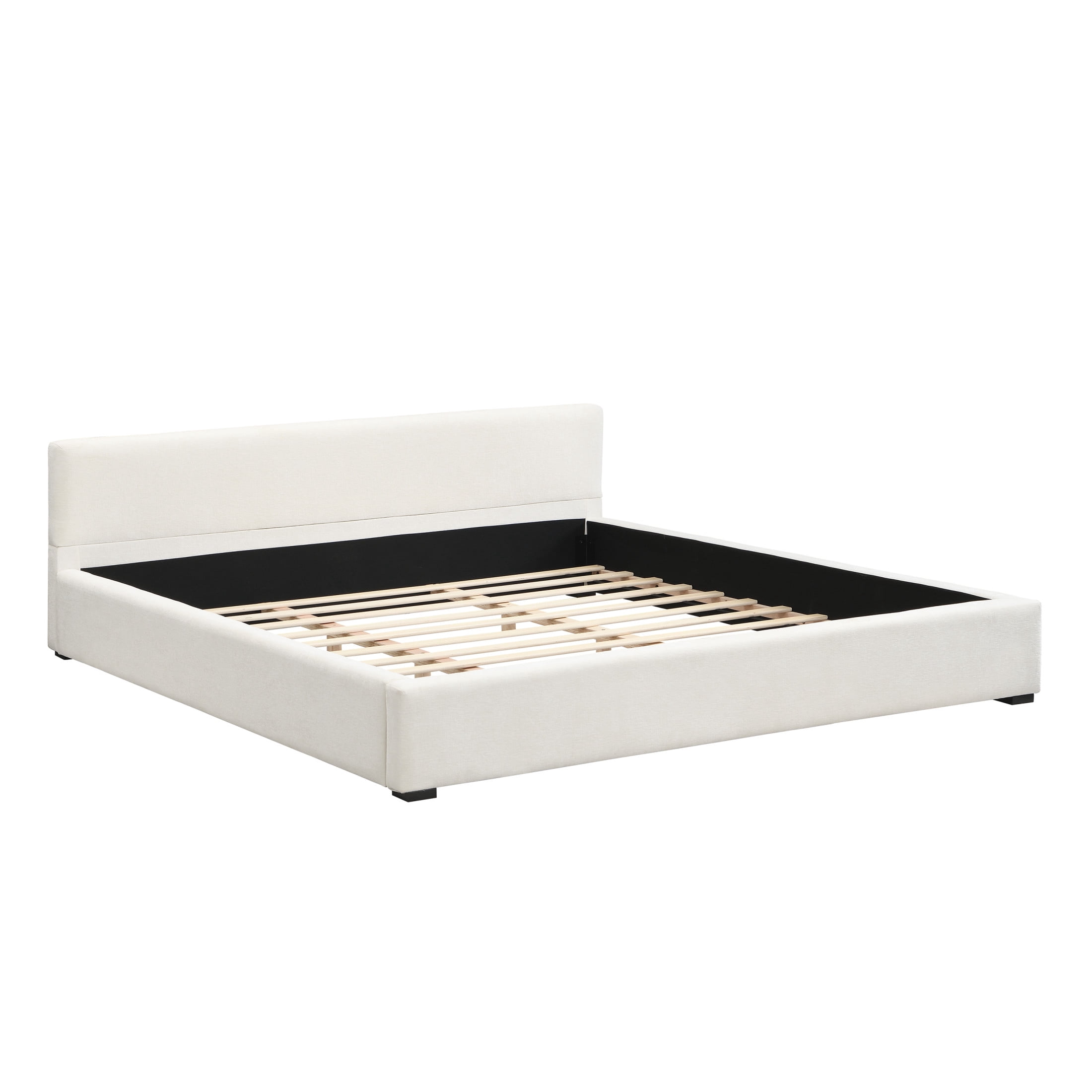 Christopher Knight Home King Size Upholstered Platform Bed with Headboard, Solid Wood Frame, Beige