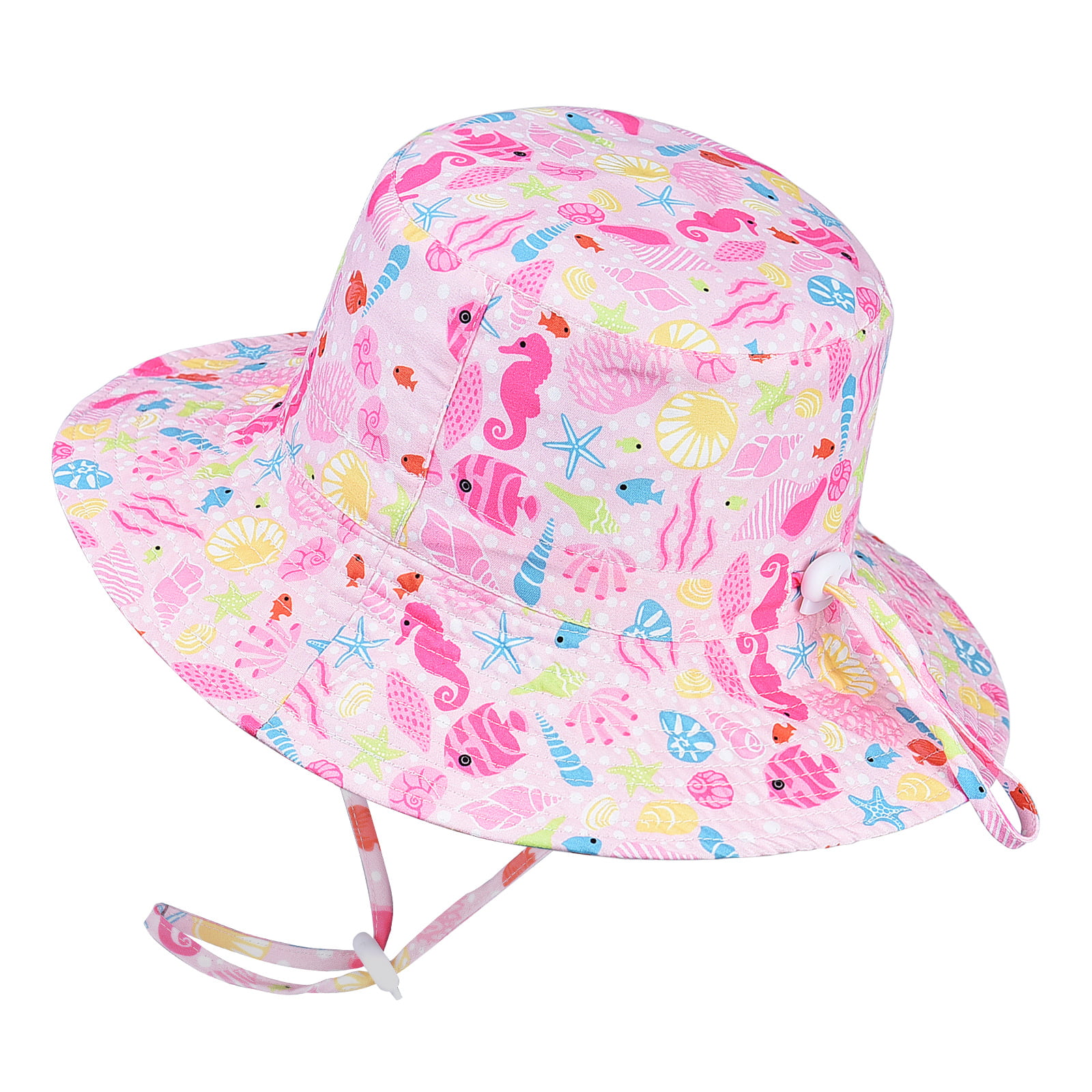 Baby Boys Girls Blue Pink 100% Cotton Summer Bucket Hat with Chin Strap 1-4Y 
