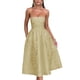 thumbnail image 1 of Vestidos de verano sin tirantes para el regreso a casa con bolsillos, corsé, línea A, midi, para fiesta de cóctel, vestidos de color marrón claro, 1 of 6