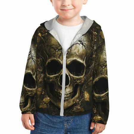 

Ocsxa Vintage Gold Leaf Skull Print Kids Active Zipper Sun Protection Jacket Boys Girls Hooded Cooling Shirt-18 Months