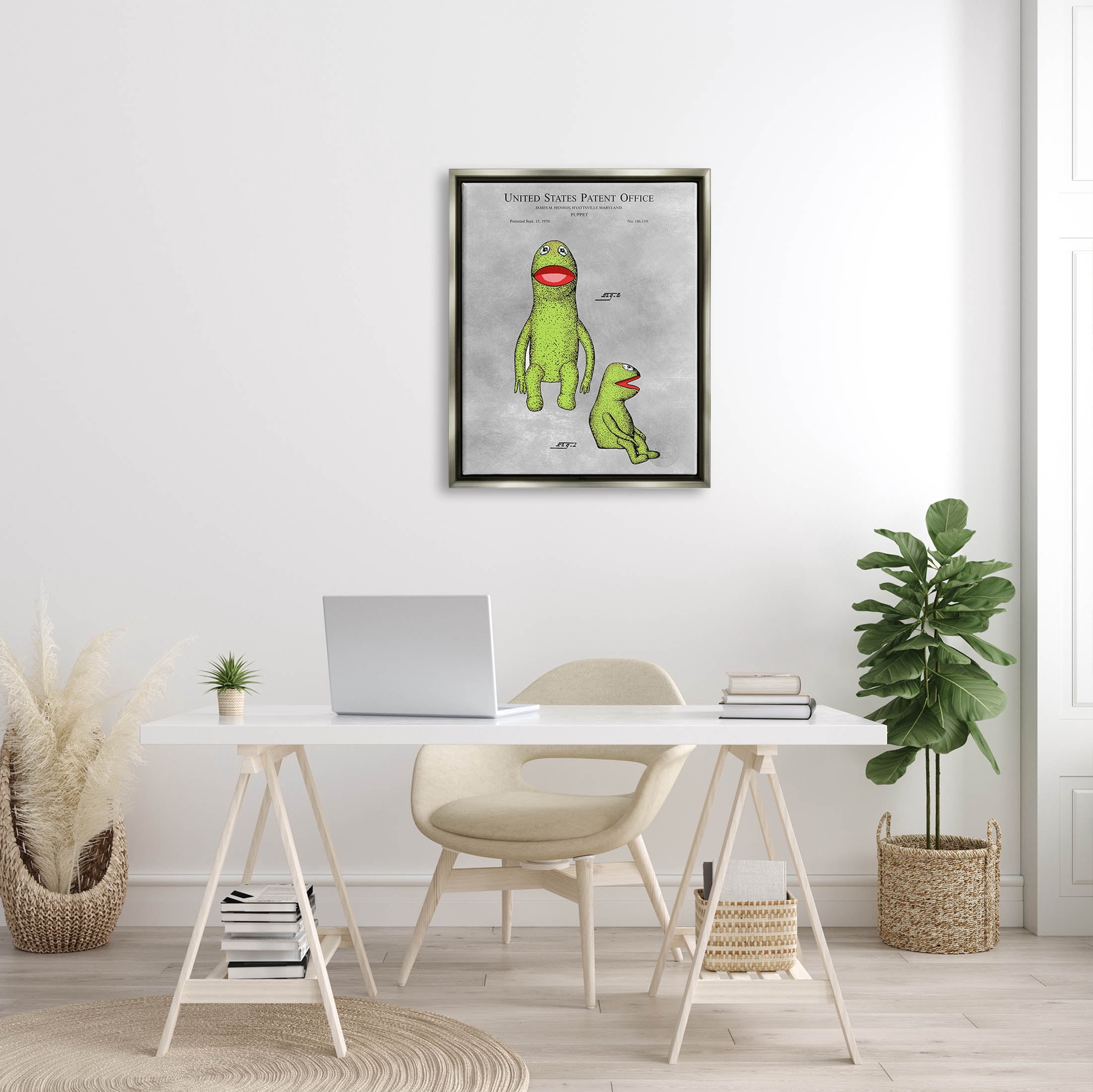 Stupell Industries Vintage Frog Puppet Diagram Graphic Art Luster Gray Floating Framed Canvas Print Wall Art, Design by Karl Hronek