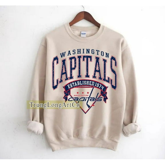 Washington Hockey Sweatshirt Crewneck, Vintage Capitals shirt, Washington Hockey Fan shirt, Hockey Tee, Capitals Sweatshirt ,Sand Color,Size L