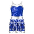 thumbnail image 3 of inhzoy Kids Girls Sparkly Sequins Dance Dress Sleeveless Leotards Tassel Modern Latin Jazz Dancewear Blue 10, 3 of 7