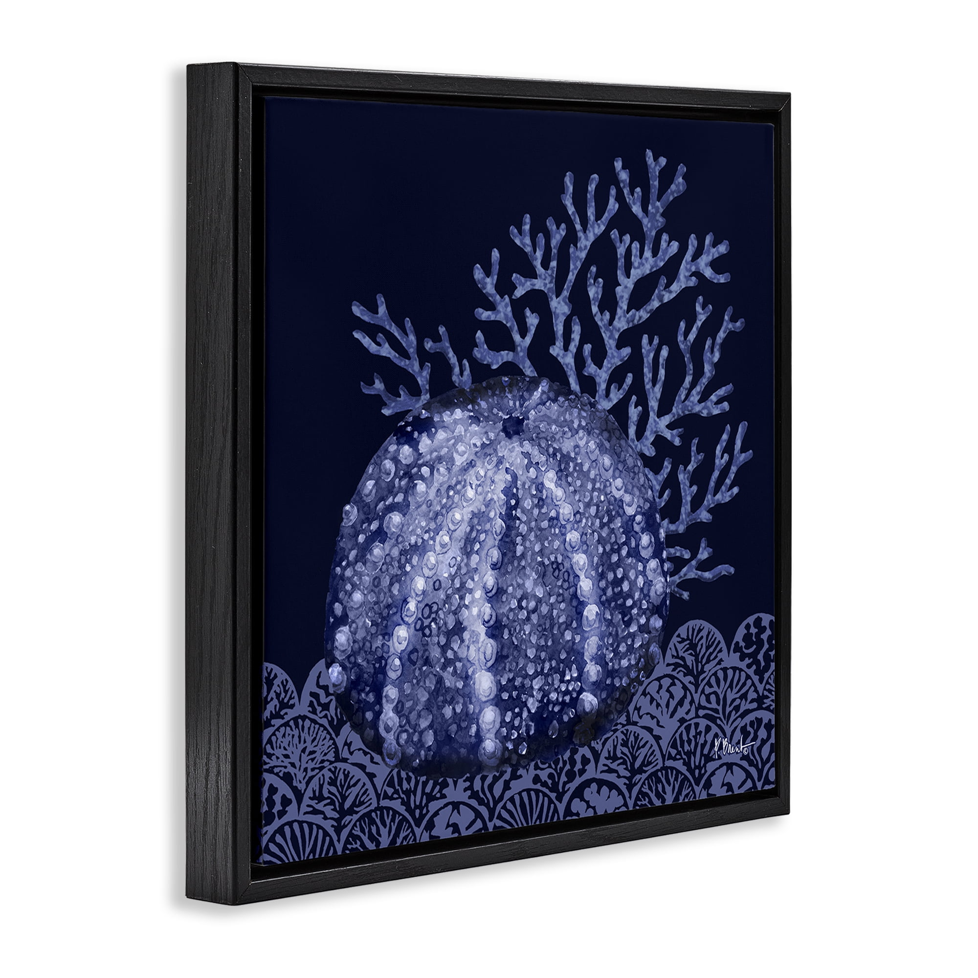 Stupell Industries Dark Sea Urchin Nautical & Beach Painting Black Floater Framed Canvas Art Print Wall Art, 25 x 25