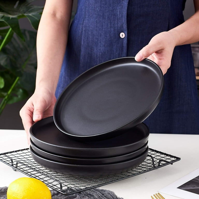 Bruntmor 4-Piece Elegant Matte Black Ceramic Dinner Plates, 8