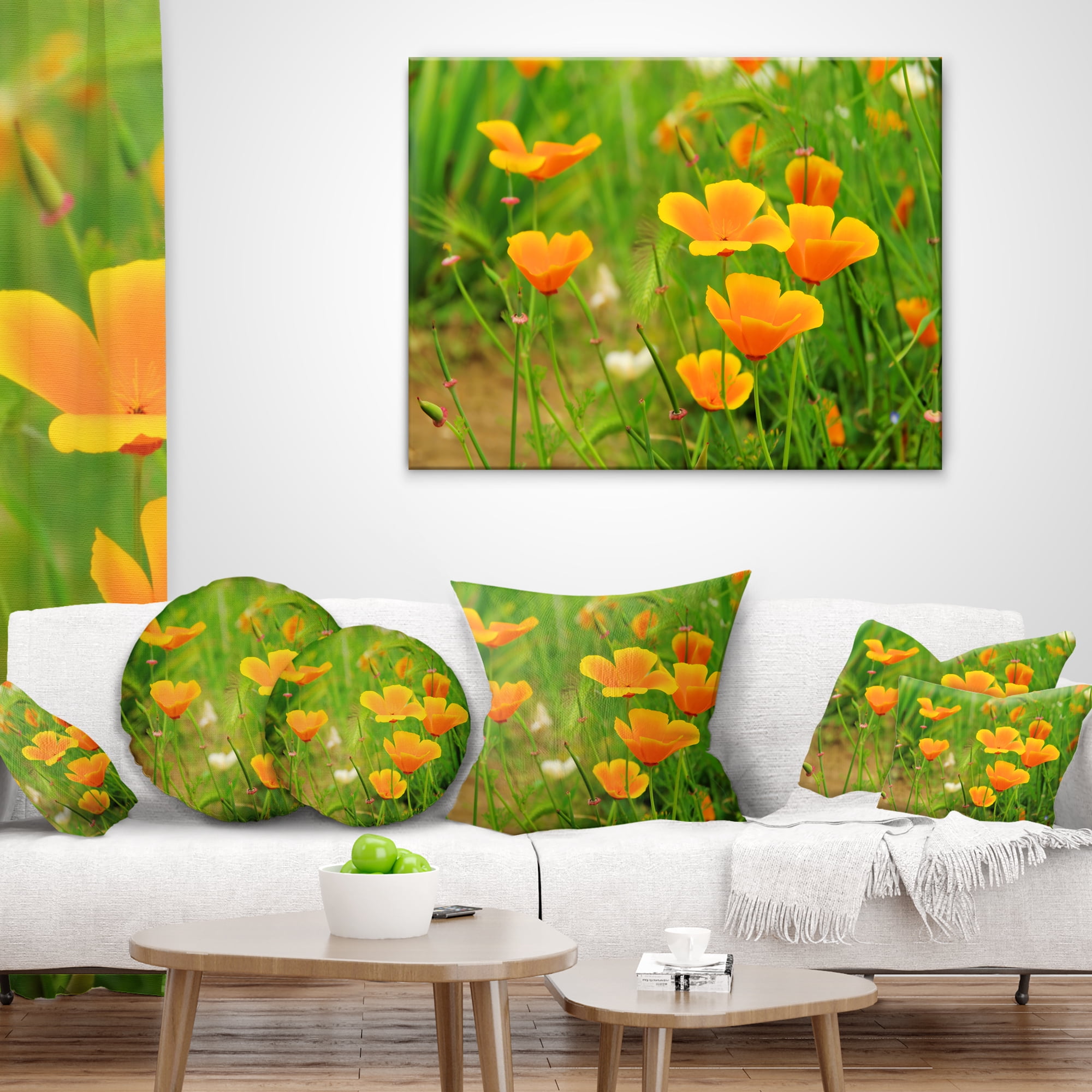 Designart Bright Yellow Poppy Flowers - Floral Throw Pillow - 16x16