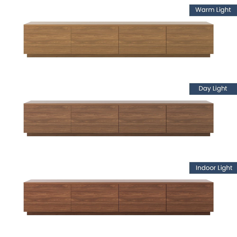 POVISON Minimalist TV Stand, Wood Media Console with Drawers, Walnut Veneer, 78" Fully-Assembled