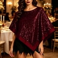 thumbnail image 2 of Fewfanhot Sequin Satin Trim Triangle Poncho Shawl, Sparkly Loose Cape Wrap for Women Evening Themed Party Wedding, 2 of 7