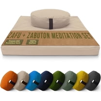 Cotton Meditation Cushion and Mat Set - Organic Buckwheat Filled Oval Zafu Meditation Pillow and Cotton Filled Zabuton Floor Pad - Made in USA, Natural