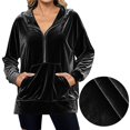 thumbnail image 2 of Women's Velvet Half Zip Up Hoodie Sweatshirt Casual Long Sleeve Pullover Tops with Pockets Black XL, 2 of 7