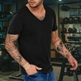 thumbnail image 2 of Black Summer Short Sleeve V Neck Gym Spandex T Shirts Mens Shirt Fashion Casual Quick Dry Breathable Sweat Wicking Top, 2 of 4