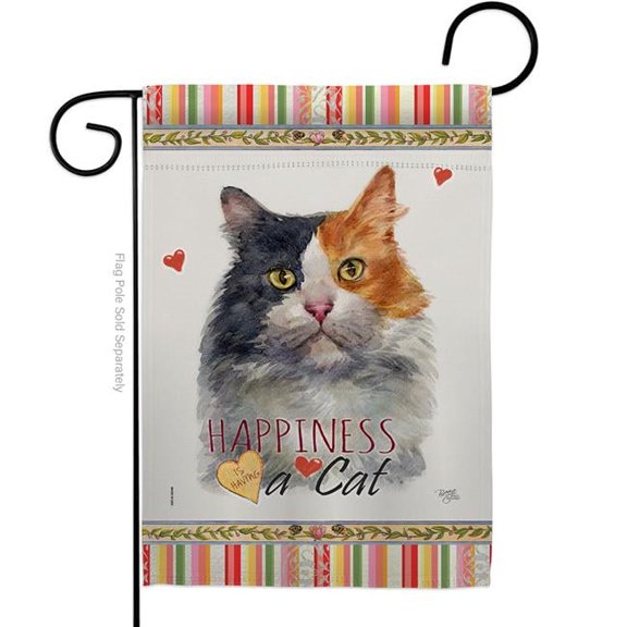 Breeze Decor G160174-BO 13 x 18.5 in. Cat Long Hair Dilute Calico Happiness Double-Sided Decorative Vertical Garden Flag