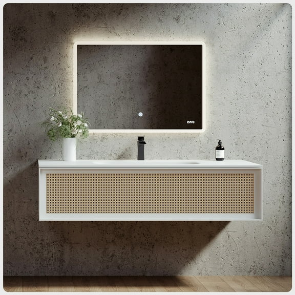 Eviva Nets 44 Inch Natural Oak and Black Wall Mount Modern Bathroom Vanity