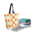 thumbnail image 2 of FORMRS Womens Canvas Tote Bag with Zipper Inner Pocket Shoulder Handbag, Orange Checkered Pattern, 2 of 7