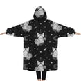 thumbnail image 2 of Oversized Wearable Blanket Hoodie,Black White Cat Rose Moon Star Pattern Sherpa Blanket Hoodie with Super Pockets,Super Warm Fuzzy Pullover for Women & Men, 2 of 6