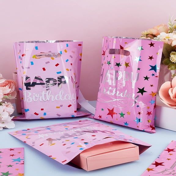 20Pcs Happy Birthday Gift Bags Aluminum Film Plastic Bags for Birthday Bridal Shower Bachelorette Party Supplies Gifts Wrapping