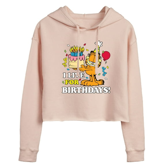 Garfield - I Live For Birthday's - Juniors Cropped Pullover Hoodie