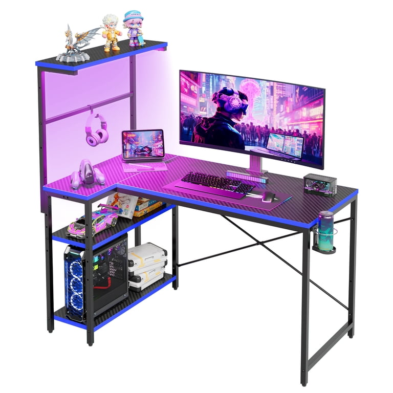 RSPGAME 42" L-Shaped Gaming Desk with LED Lights, Blue photo 6