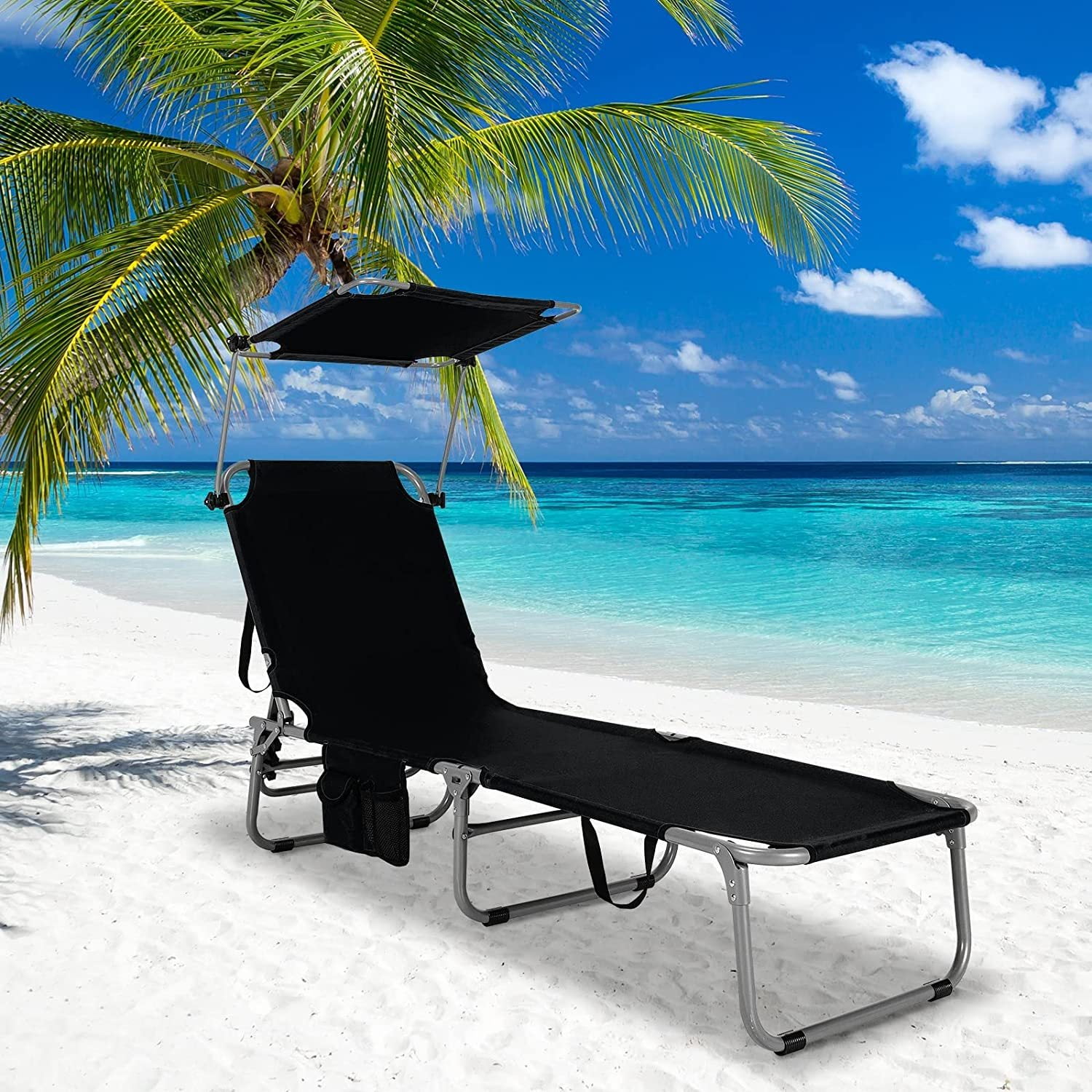 Jiaiun Outdoor Folding Chaise Lounge Chair, 5Fold Reclining Beach