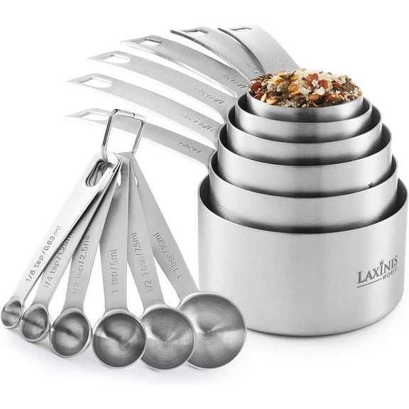Laxinis World Stainless Steel Measuring Cups and Spoons Set Heavy Duty, 12 pcs