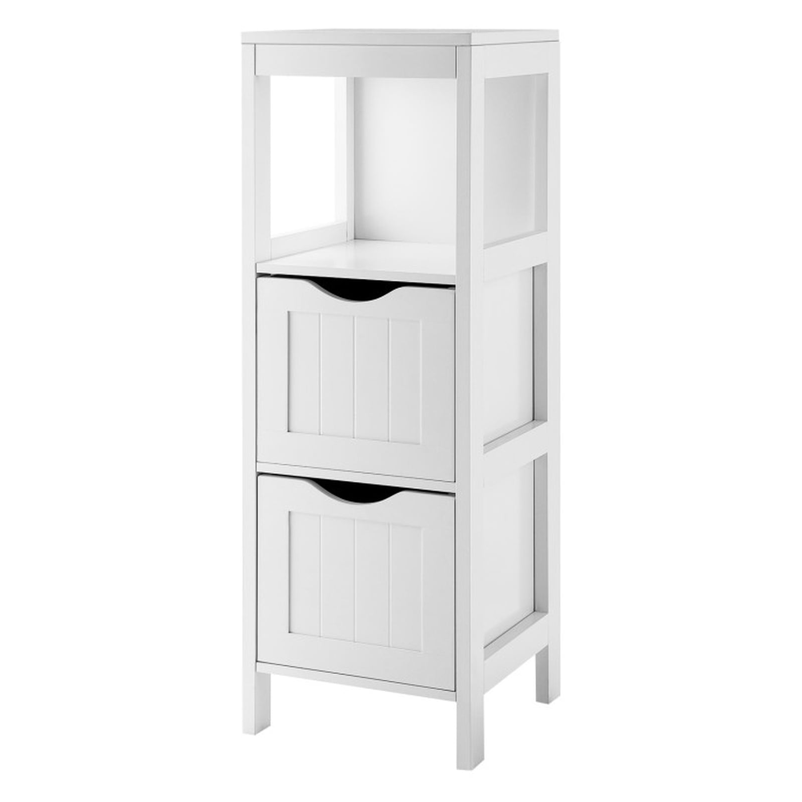 SUGIFT Freestanding Bathroom Storage Cabinet with 2 Removable Drawers, Narrow Wood Floor Storage Cabinet with Open Shelves, Slim Accent Cabinet for Bathroom Kitchen, White