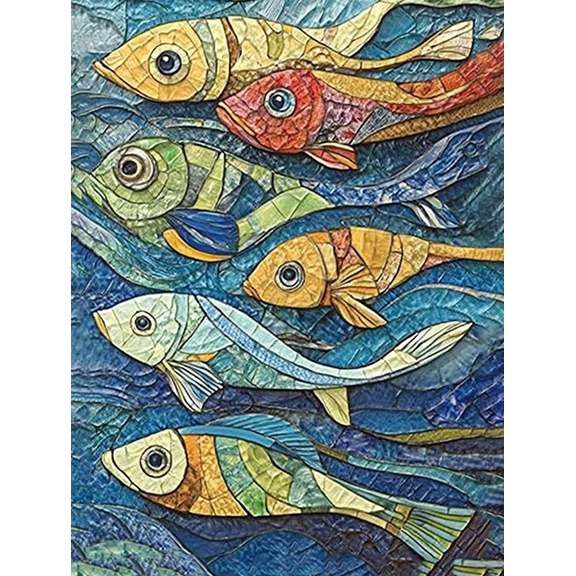 Colorful Mosaic Fish Wall Art Canvas Painting,Suitable for Living Room,Bedroom,Bathroom,Office,Dining Room Decoration.