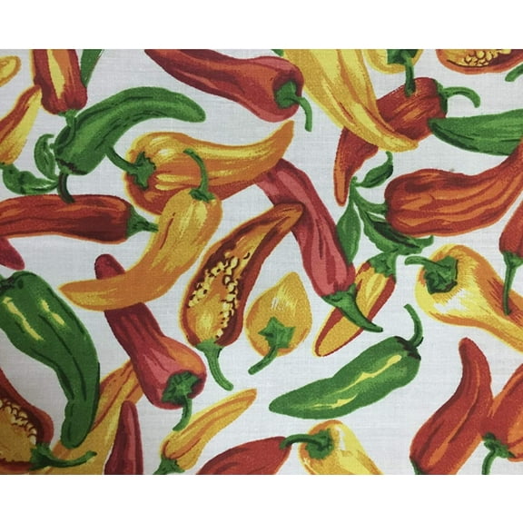 Hot Chili Pepper Print Poly Cotton Fabric by the 5, 10, 15 and 20 Yard Increment