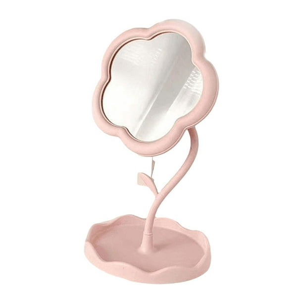 Espejo de maquillaje Yinane espejo de tocador pequeño almacenamiento flexible giratorio 360 degree Rosa
