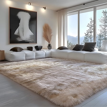 pentantan 8’ x 10’ shag area rugs  soft fluffy indoor carpet for living room bedroom decor  tie-dyed camel