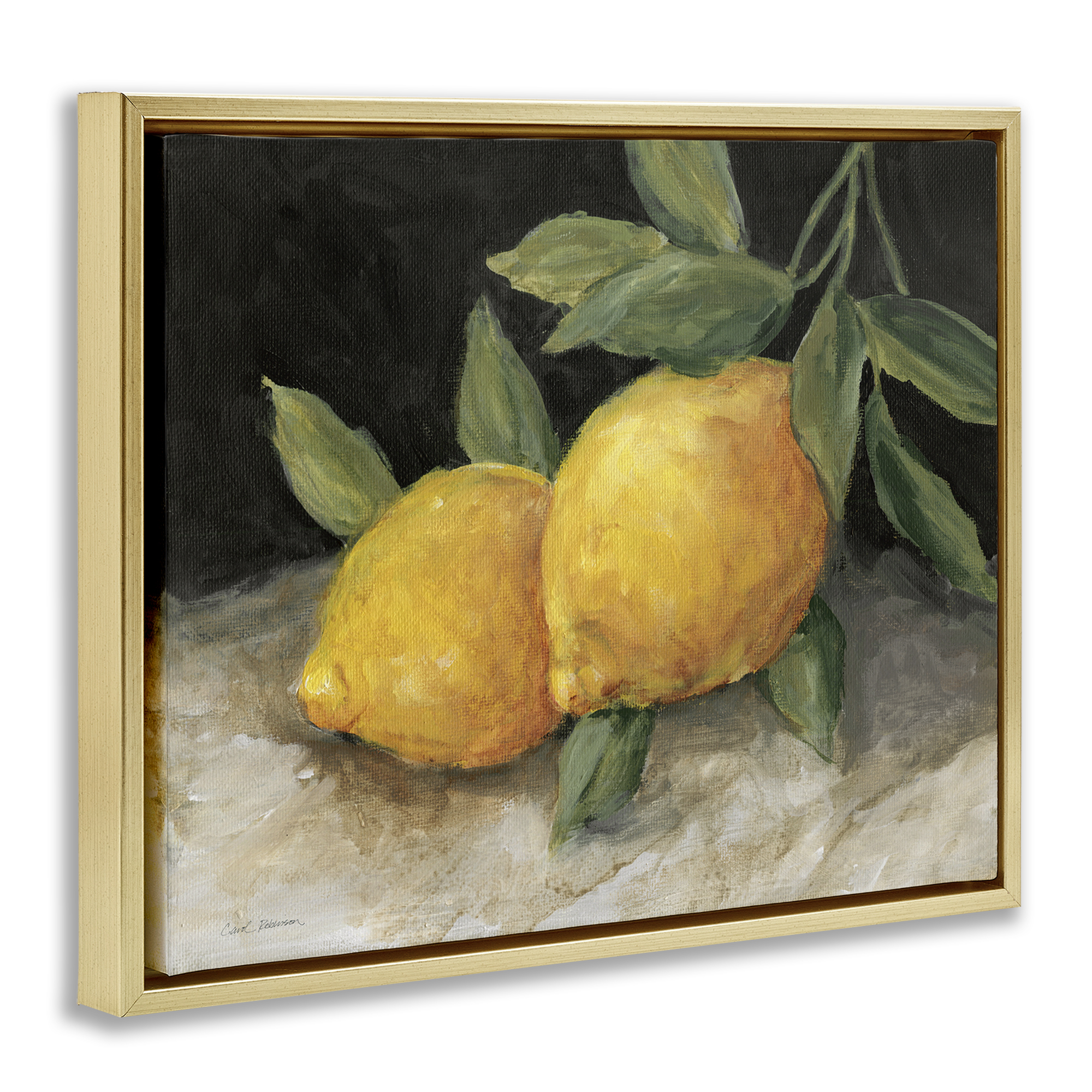 Stupell Industries Pair of Lemons Still Life Food & Beverage Painting Gold Floater Framed Canvas Art Print Wall Art, 31 x 25