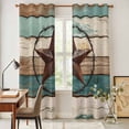 thumbnail image 4 of Texas Star Kitchen Curtains 96 Inch Length, Country Teal Brown Farmhouse Wooden Grommet Top Bedroom Living Room Curtains, Light Filtering Cafe Curtain Drapes 2 Panels Set 104''x96'', 4 of 9