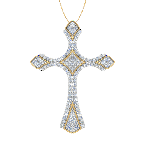 1 Carat Diamond Cross Pendant Necklace in 18K Yellow Gold over Sterling Silver