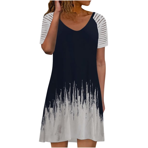 Vestidos de verano a la moda para mujer, vestidos informales de manga corta hasta la rodilla, vestido Midi estampado, vestido de vacaciones Pompotops ghjkhdj13246