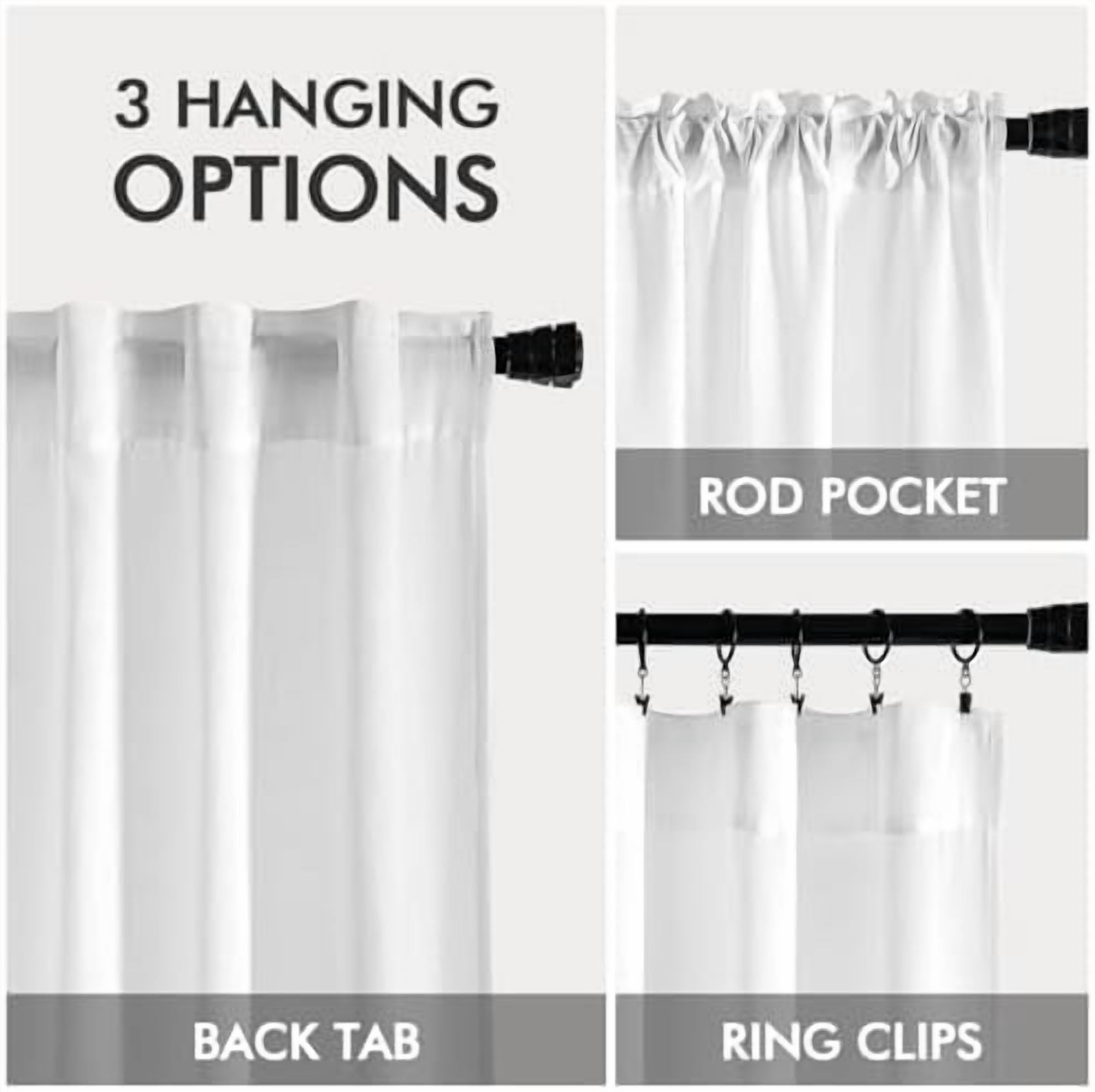 White Linen Curtains Short 60 Inch Length 2 Panels for Kitchen Bedroom, Soft Thick Linen Textured Window Drapes Semi Sheer Light Filtering Back Tab Rod Pocket Burlap Look Decor