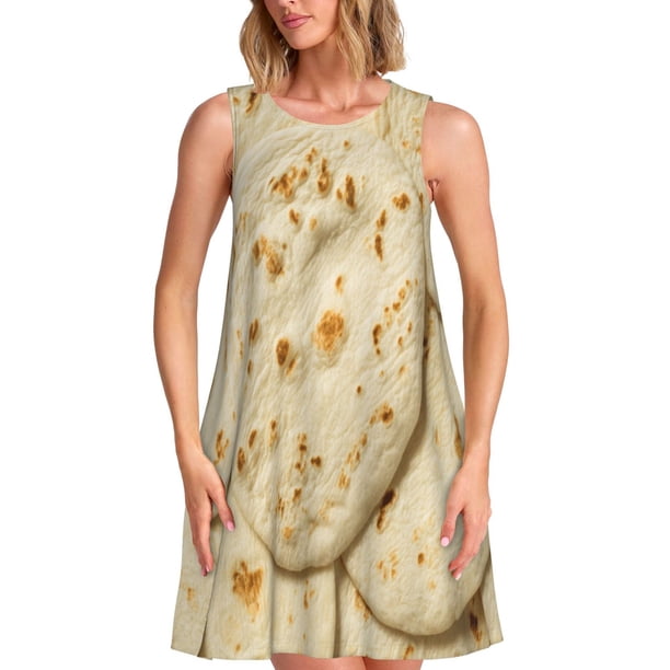 Disketp Taco Tortillas para Vestido sin Mangas para Mujeres, Vestidos de Verano para Mujeres, Casual y Holgado para la Playa